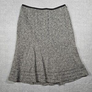 Ann Taylor Womens Herringbone Wool Blend Flare Skirt Black White Size 6 Lined